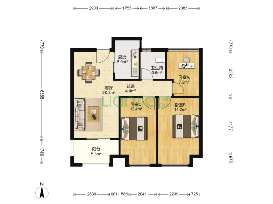 天下名筑 3室1厅1卫 92平方