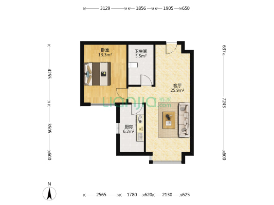 景泰翰林南区 1室1厅1卫 63平方