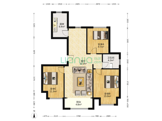 荷塘月苑 3室1厅1卫 101平方
