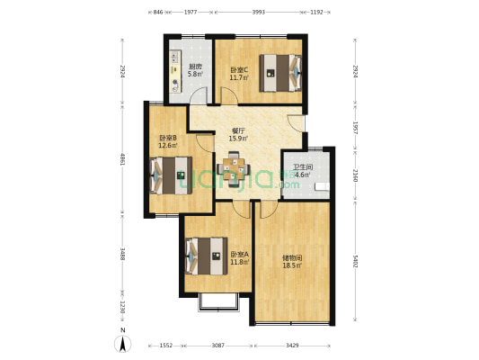 林景家园 3室1厅1卫 98平方