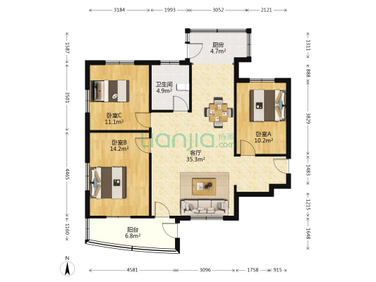 南山路 3室1厅1卫 92平方