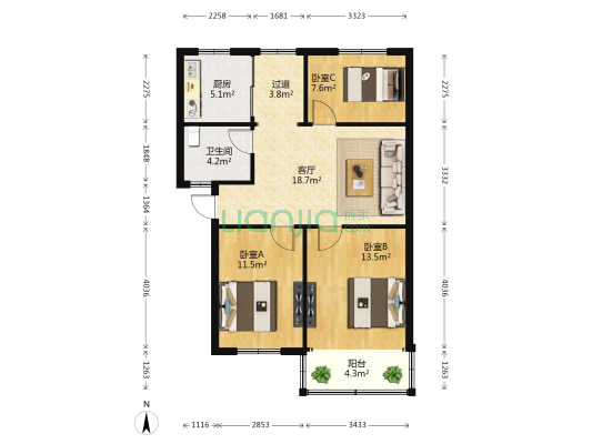 和谐弄 3室1厅1卫 88平方