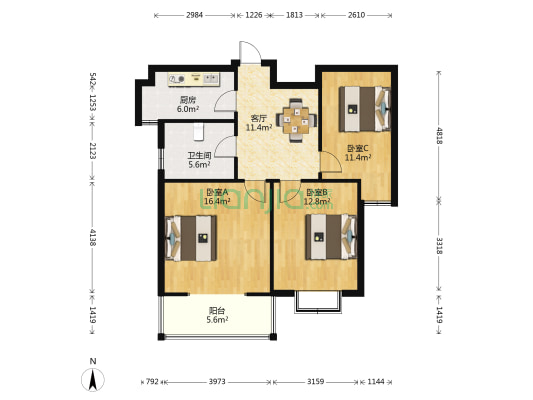 正大·美丽泉 3室1厅1卫 94平方