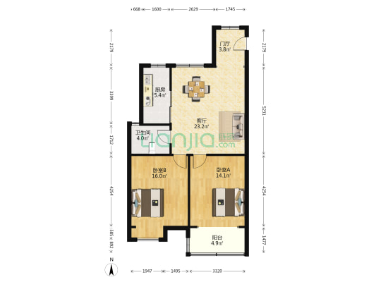 紫竹苑(江阴市) 2室1厅1卫 93平方