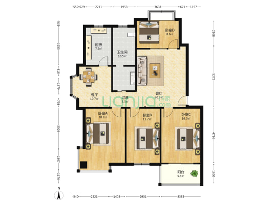 滨河嘉园 4室2厅1卫 138平方