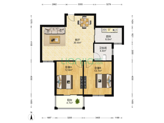 新华城市家园 2室1厅1卫 92平方