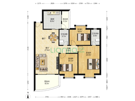 隆港丽轩 3室1厅2卫 100平方