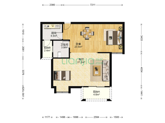 福集华府 1室1厅1卫 83平方