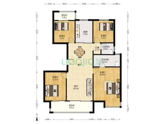 万科溪望 4室1厅2卫 143平方