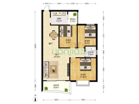 鑫金丽园 3室1厅1卫 96平方