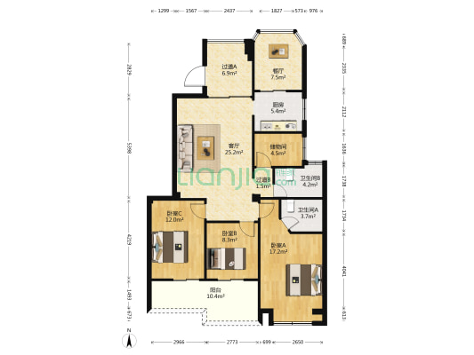 北尚C区 3室2厅2卫 124平方