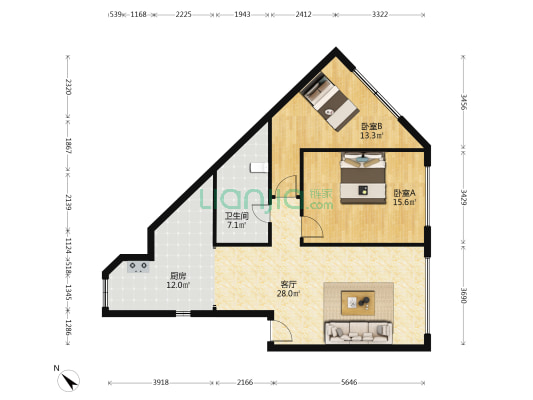 南北大街二段121号 2室1厅1卫 95平方