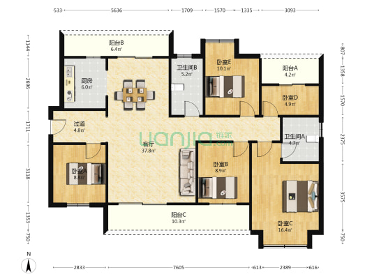 鑫湘雅韵 5室1厅2卫 163平方