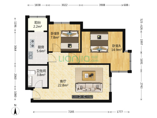 富锦华庭 2室1厅1卫 80平方