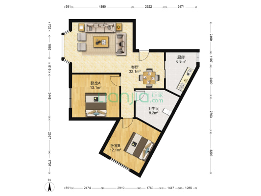 锦里花园 2室1厅1卫 96平方