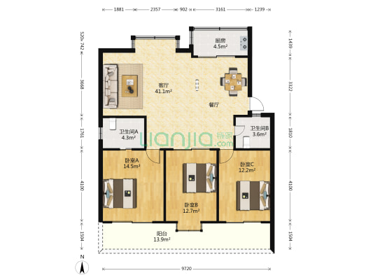 益力公寓 3室1厅2卫 111平方