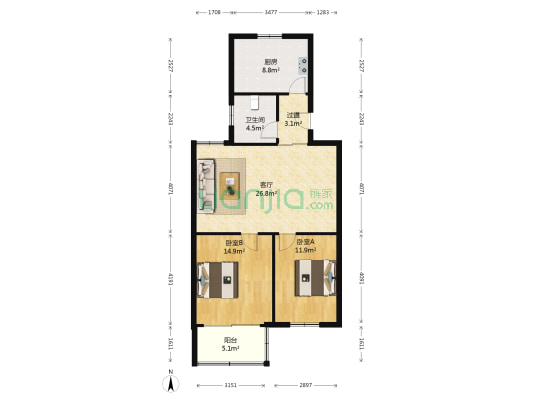 育才四村 2室1厅1卫 86平方