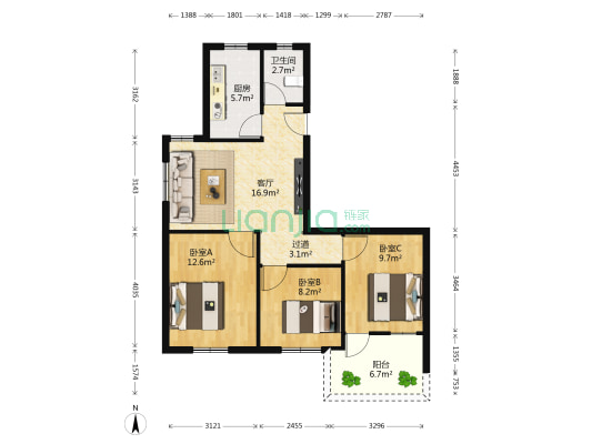 土地局宿舍 3室1厅1卫 78平方