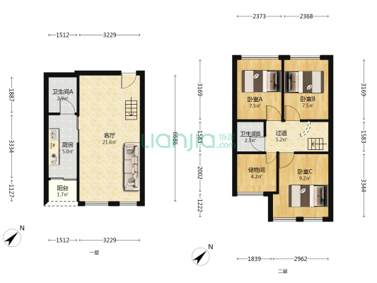 三峡国际51LOFT 3室1厅2卫 38平方