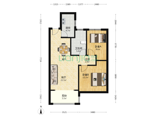 九里颐荷府 2室1厅1卫 85平方
