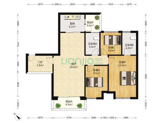 保利金香槟 3室1厅2卫 103平方