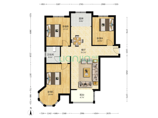 永昌翠景园 3室1厅1卫 128平方