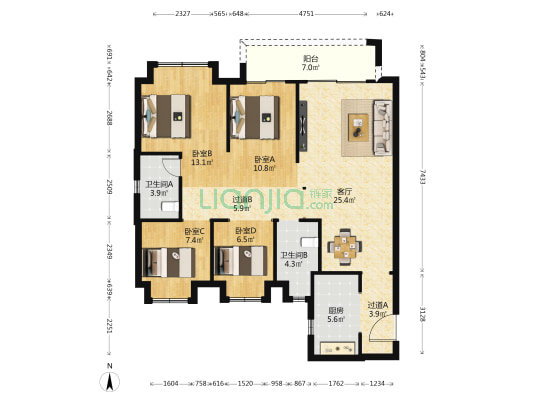 武汉二十四城二期 4室1厅2卫 131平方