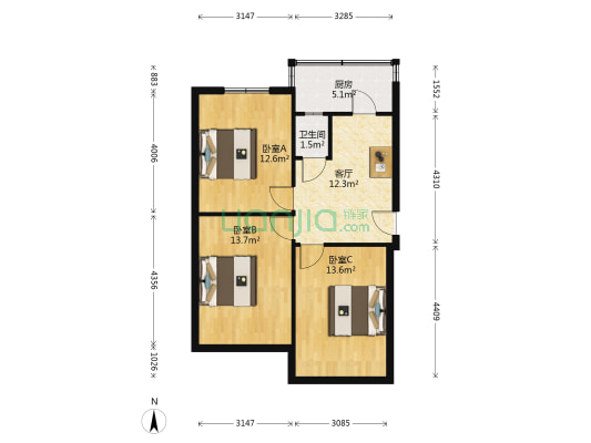 合作路33号院 3室1厅1卫 70平方