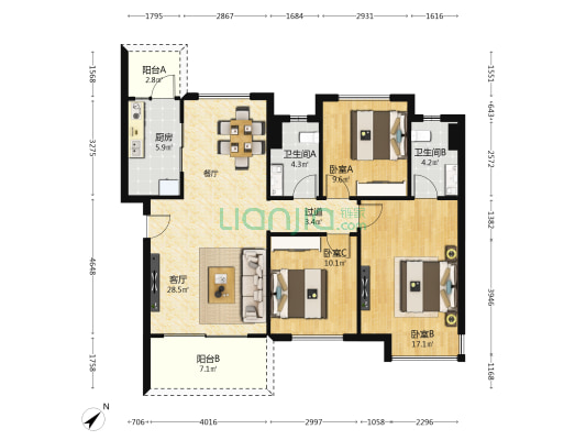 城投锦澜悦山 3室1厅2卫 123平方