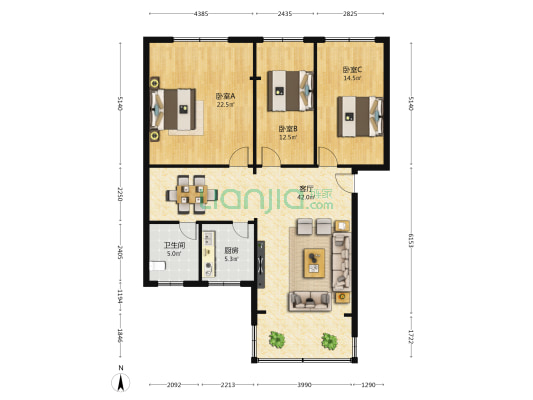 伊斯兰教经学院西门口 3室1厅1卫 123平方