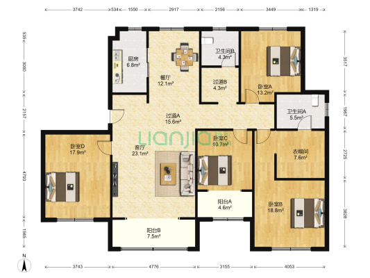 明博新城 4室2厅2卫 200平方