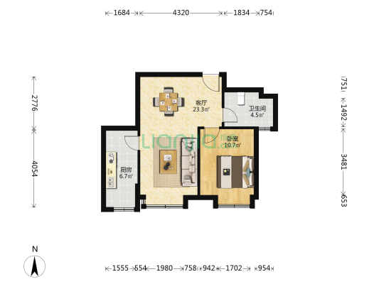 丽嘉新航城怡园 1室1厅1卫 66平方