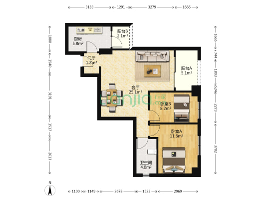 桥东大厦 2室1厅1卫 93平方