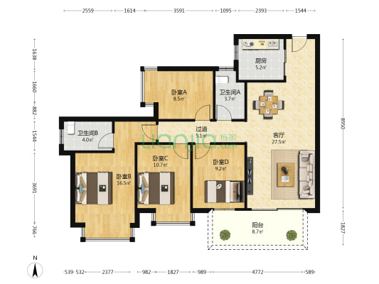 龙光玖珑湾 4室1厅2卫 116平方