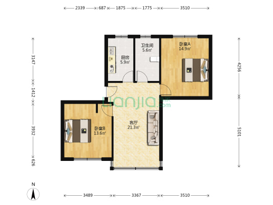 张家宅小区 2室1厅1卫 74平方