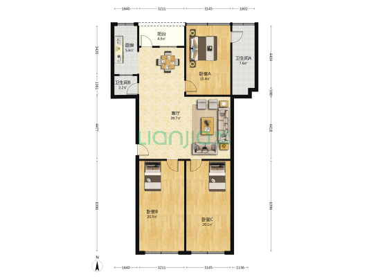金湖苑 3室1厅2卫 143平方