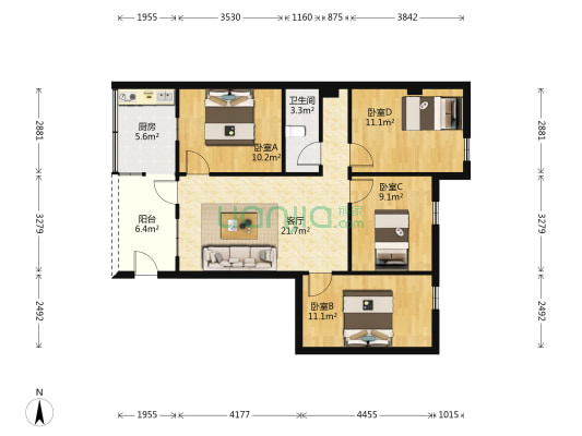 猪屎园 4室1厅1卫 95平方