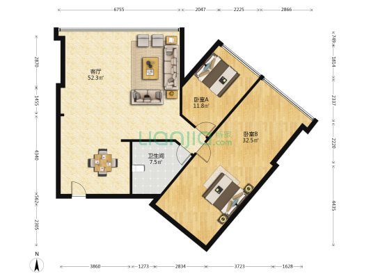 世茂铂晶宫 2室1厅1卫 183平方