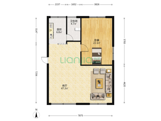 双桥路 1室1厅1卫 91平方