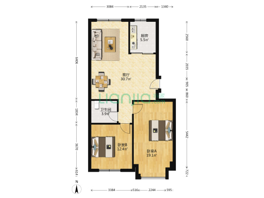 圣祥翡翠园 2室1厅1卫 92平方