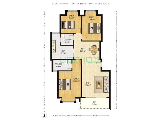 东泰花园康怡居 3室2厅2卫 114平方