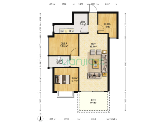 海纳百川小区 3室1厅1卫 77平方