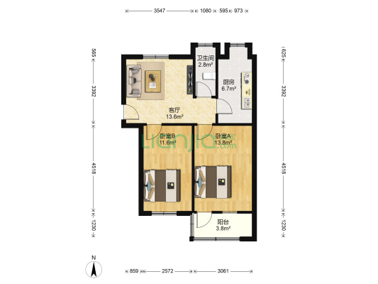 毛纺小区综合大院 2室1厅1卫 90平方