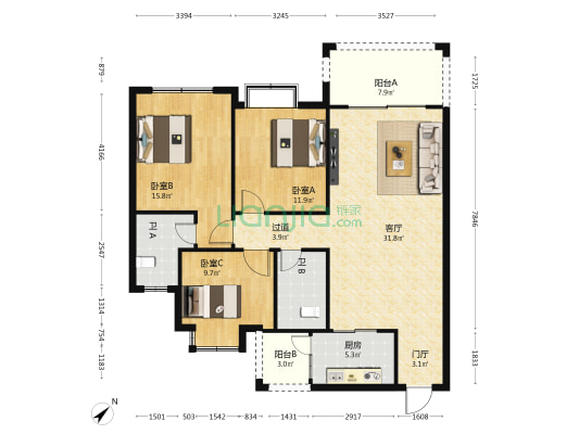 滨江世纪佳城（南院） 3室1厅2卫 130平方