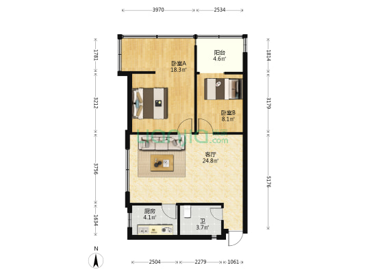永乐路1号 2室1厅1卫 60平方