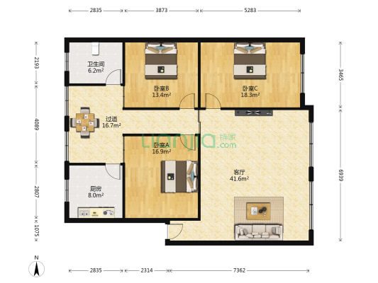 梧桐小区 3室1厅1卫 143平方