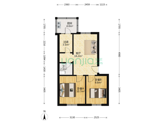 开滦体育馆楼 2室1厅1卫 60平方