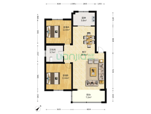 安康园 2室1厅1卫 103平方