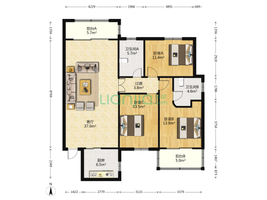 华福花园 3室1厅2卫 138平方