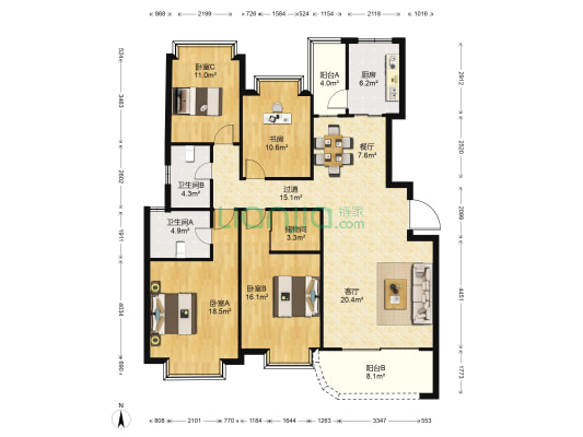 东方景园 4室2厅2卫 160平方